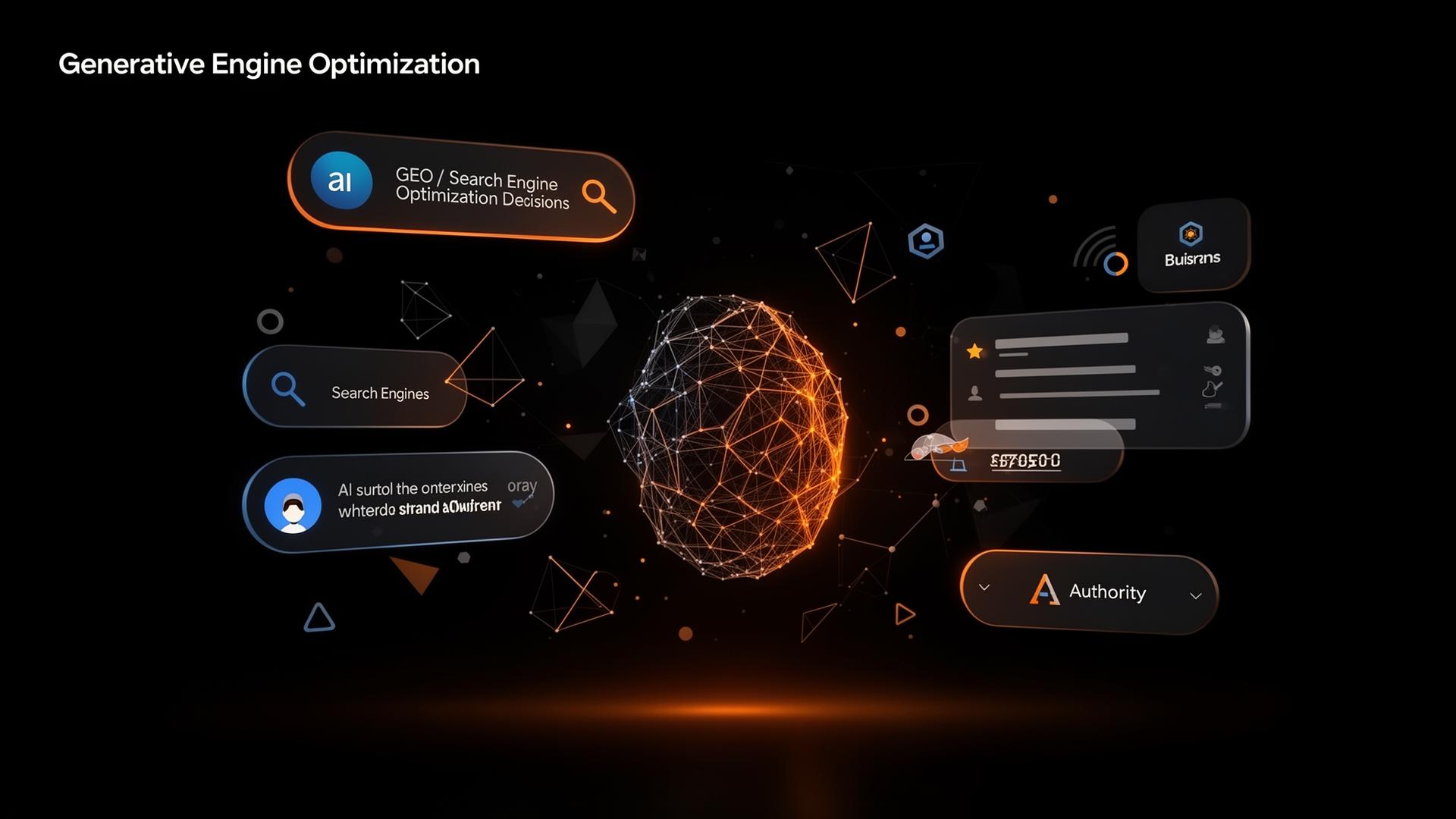 Visualización abstracta de motores de inteligencia artificial y posicionamiento GEO para empresas B2B e industriales